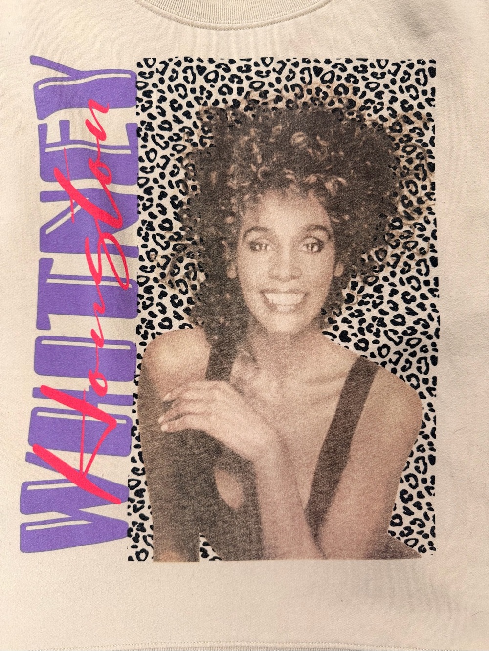 Whitney Houston Graphic Sweatshirt XS Oversized Leopard Portrait Crewneck - Picture 6 of 7